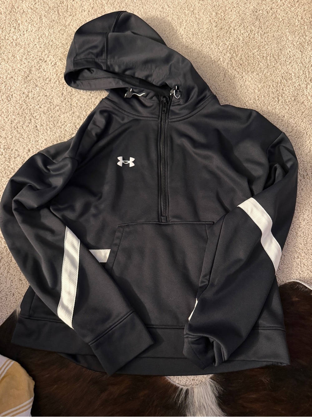 Under Armour Black Hoodie with White Sleeve Stripes